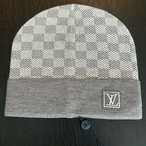 Louis Vuitton Two-Tone Gray Check Knit Cuffed Beanie